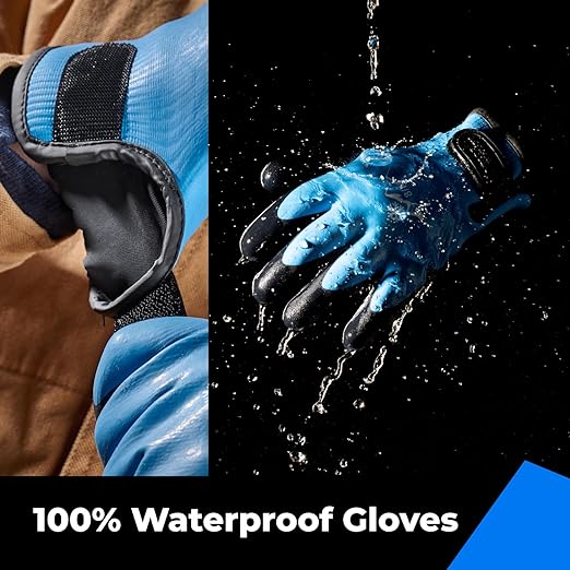100% Waterproof Gloves for Men and Women, Winter Work Gloves for Cold Weather, Touchsreen, Thermal Insulated Freezer Gloves, With Grip, Blue, Medium