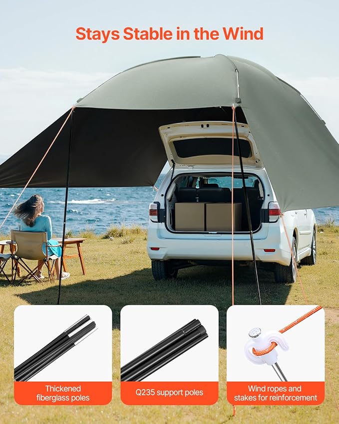 VEVOR Versatility Camping Tent - Moonshade Awning Auto Canopy with UV50+ Protection & PU3000mm Water Resistance, Ideal for Truck Bed, SUV, RV, Van, and Trailer Overlanding Gear, Tear-Resistant