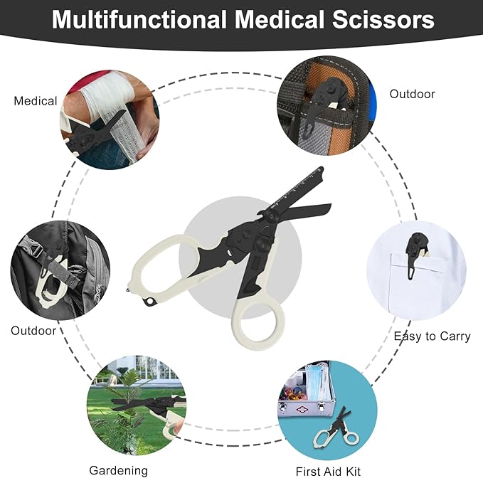 6in1 trauma shears - emergency responders, outdoor emergencies scissor, medical staff, and outdoor camping scissors, ttrauma scissors (Luminous Black)