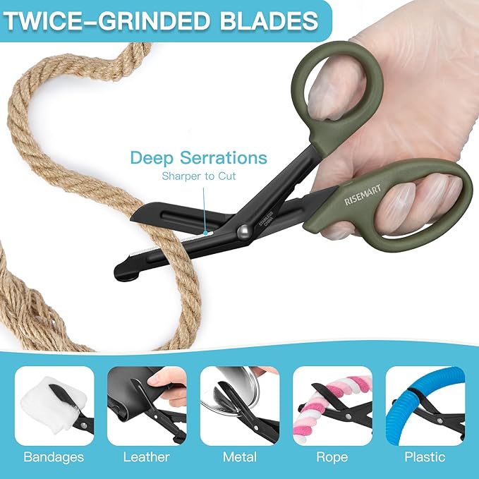 Trauma Shears - RISEMART Medical Scissors Bandage Scissors for Nurses, 7.5" Fluoride Coated Non-stick Blades Stainless Steel Nursing scissors for Doctor, Nurses, Nursing Students,EMS Black+Green