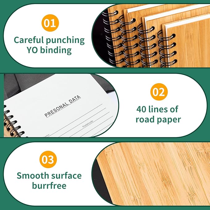 4 Set Lined Bamboo Journal Notebook,80 Pages,5.3”*7.2”,Hardcover Executive Notebooks,Daily Journal Notebook for Work,Travel,School,Note Taking,College (4)