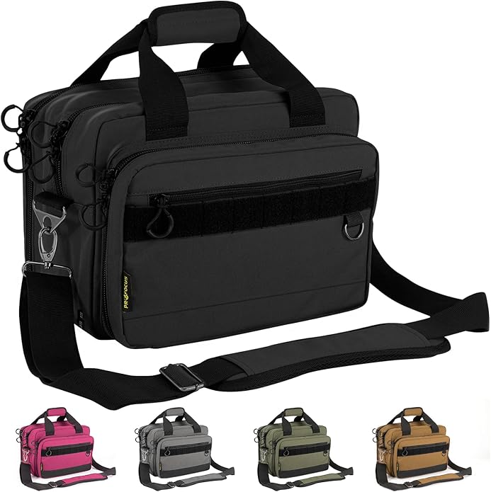 Range Bag Pistol Handgun Bag Gun Carrying Case for Handguns and Ammo with Lockable Zippers