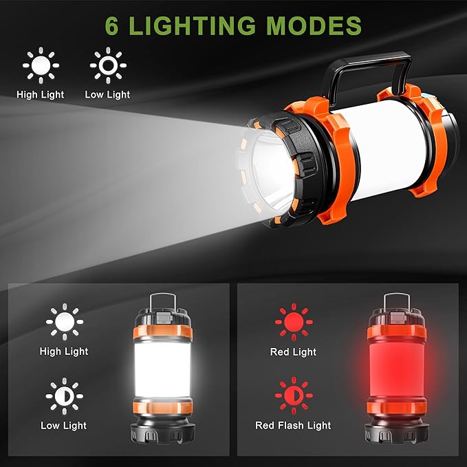Camping Lantern Rechargeable , Alpswolf Camping Flashlight 4000 Capacity, 6 Modes, IPX4 Waterproof, Led Lantern Camping, Hiking, Outdoor Recreations, Orange 1 Pack