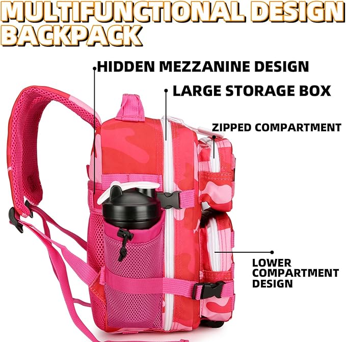 9L Mini Tactical Backpack 9L Assault Pack 9L Tactical Backpack Hiking Fitness Backpack(Rose red cp)