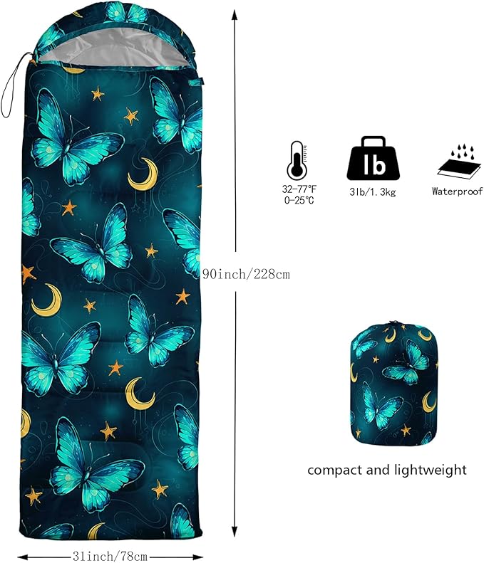 QOOMO Camping Sleeping Bags,3 Season Warm & Cool Weather,Lightweight,Waterproof Sleeping Bags for Adults & Kids,Traveling,and Outdoors,Camping Gear Equipment