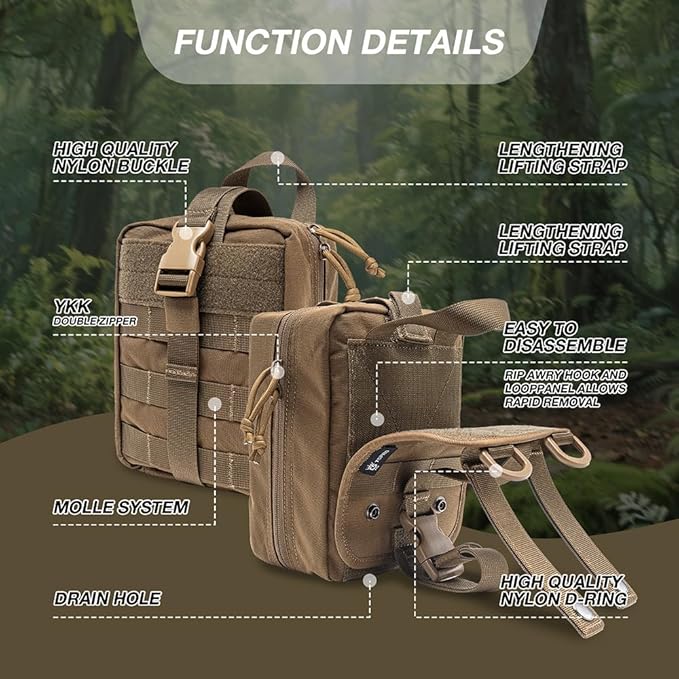 TSPRO MOLLE Tactical Medical Bag First Aid Kit EMT Pouch Rip-Away Utility IFAK Pouches for Military Outdoor Activities (Empty Med Bag Only)
