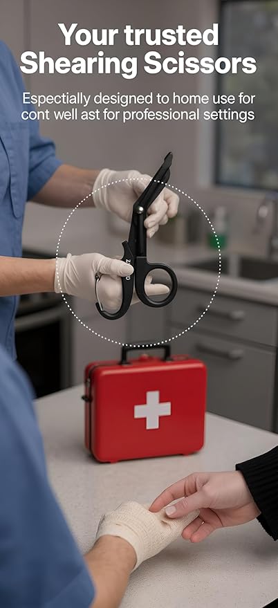 Trauma Shears 2-Pack, 7.5" Stainless Steel Medical Scissors with Fluoride-Coated Non-Stick Blades & Carabiner, Heavy Duty EMT Shears for Nurses, Doctors, EMS, First Aid, Black