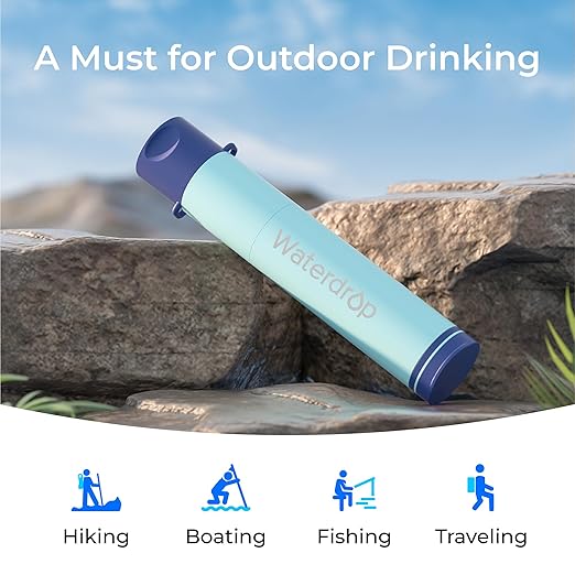 Waterdrop Water Filter Straw, Water Purifier Survival for Camping, Travel, Backpacking and Emergency Preparedness, Water Filtration System Survival, 3 Pack, Light Blue