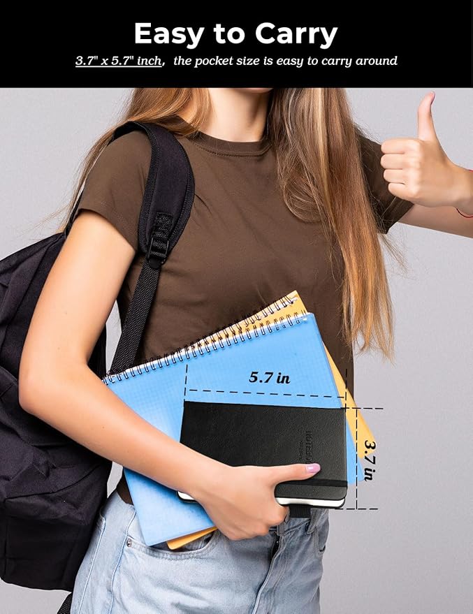 AISBUGUR Pocket Notebook Small Notebook 2-Pack, 3.5" x 5.5" Pocket Notebooks Hardcover with Thick Lined Paper, Inner Pockets, Cover Letter Embossing Design Mini Journal Notepad 1Black 1Brown