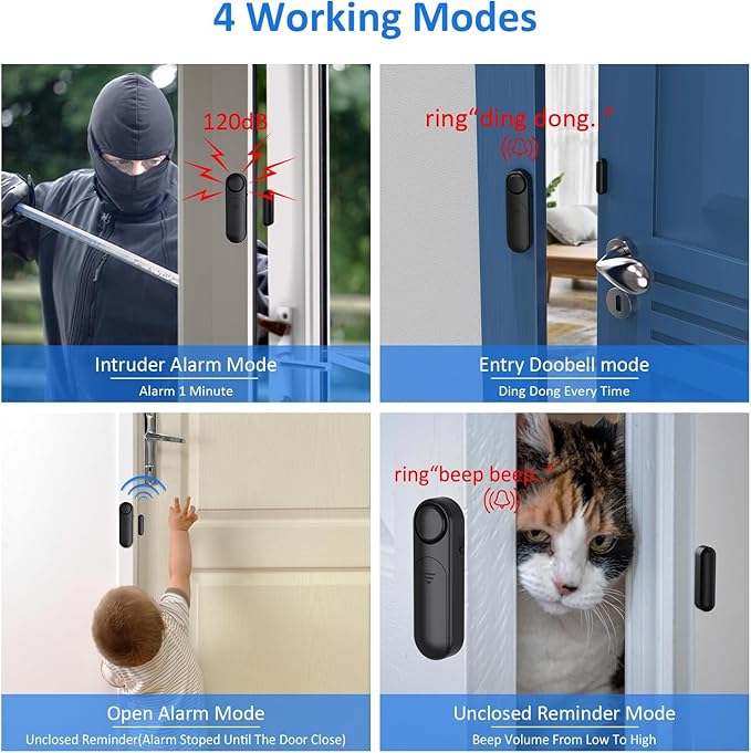 5-Pack Window Alarms for Home Security, 120dB Door and Window Open Sensor Chime for Kid Safety, Pool Safety, Sliding Door, DIY Protection, Easy Installation,Ideal for Home,Garage,Apartment,Black