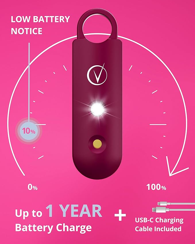 Vantamo Personal Alarm for Self Defense with Low Battery Notice, Strobe Light & Extra Loud 130 dB Double Speakers Safety Keychain Set for Women, Rechargeable Panic Button for Womens Self Defense