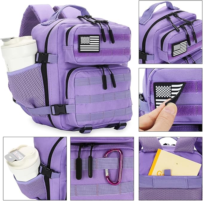 9L Mini Tactical Backpack for Men and Women, Tactical Backpack Small for Hiking, Small Tactical Bag(Light Purple)