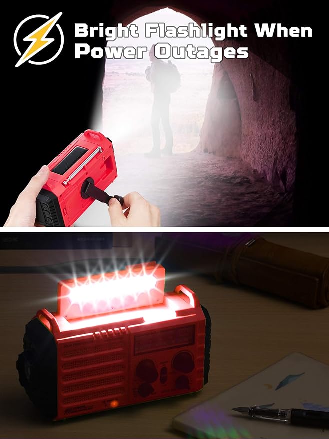 5000mAh Weather Alert Radio, AM/FM/SW/NOAA Radio, Solar Hand Crank Portable Survival Emergency Radio,Rechargeable Battery Power Bank USB Cellphone Charger,Camping Flashlight Lantern,SOS Alarm,Compass