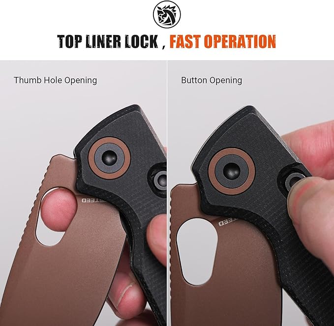 Vosteed Porcupine - EDC Pocket Knife, 2.99’’ 14C28N Steel Rose Gold Blade, Top Liner Lock Micarta Handle - Lightweight Folding knives with Clip for Men & Women Camping Outdoor-A2602