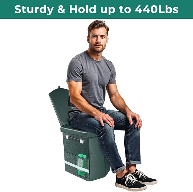 2025 Upgraded 16.5'' XL Portable Toilet for Adults,Tall Camping Toilet with Lid and Convenient Carry Bag, Portable Potty for Camping, Hiking, Car Travel,Truck, RV, Boating, Road Trips, Beach (Green)