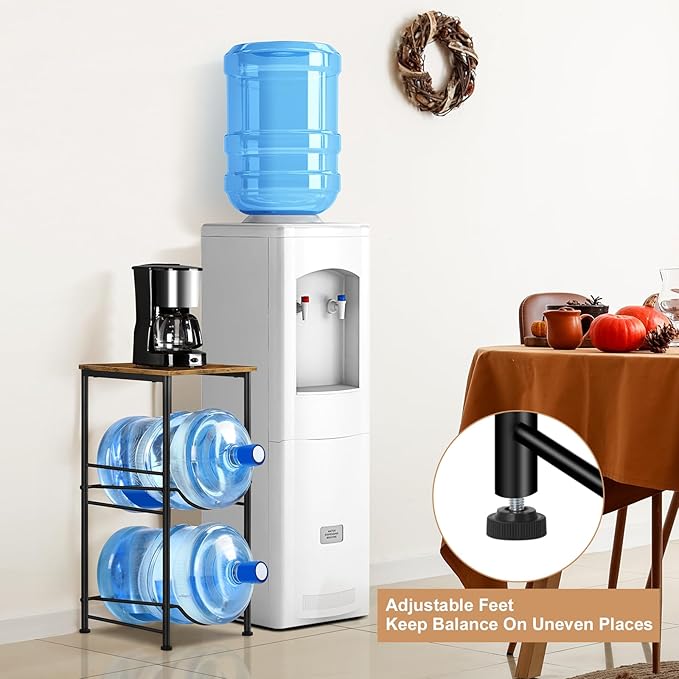 Water Jug Holder 5 Gallon Water Bottle Storage Rack Water Dispenser Stand with Top Shelf 5 gal water Jug Storage Rack for Kitchen, Dining Room, Office, Rustic Brown