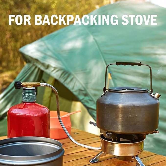 2pcs Camping Stove Adapter Propane to Butane Adapter Gas Converter 16 oz Propane Tank Input EN417 Valve Output Camp Fuel Refill Adapter for Backpacking & Hiking(Ink Green)