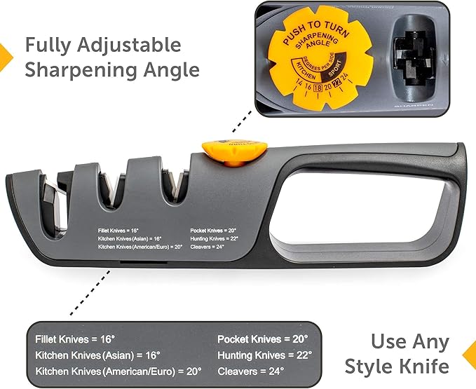 RazorSharp™ Knife Sharpener With Adjustable Angle Guide — Diamond-Coated Ceramic Sharpening Stones for All Knives Including Precision Kitchen, Professional, Chef's Knives — Non-Slip Rubber Edge Grip