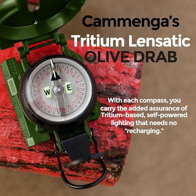 Cammenga Official US Military Tritium Lensatic Compass, Accurate Waterproof Hand Held Compasses with Pouch for Hiking Camping Navigation Survival Backpacking Orienteering