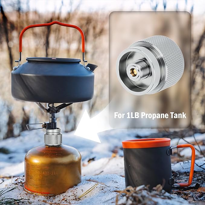Camping Stove Adapter 1 Lb Propane Small Tank Input EN417 Lindal Valve Output Outdoor Cylinder LPG No Leak Canister Adapter