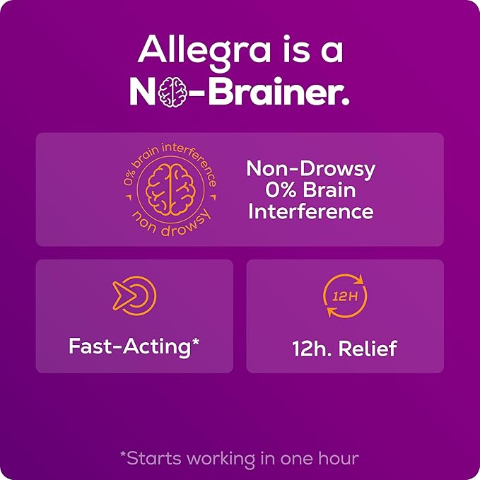 Allegra Adult 12-Hour Allergy Relief Tablets, Non-Drowsy Indoor and Outdoor Allergy Medicine, 60 mg Fexofenadine HCI Antihistamine Pill, 24-Count