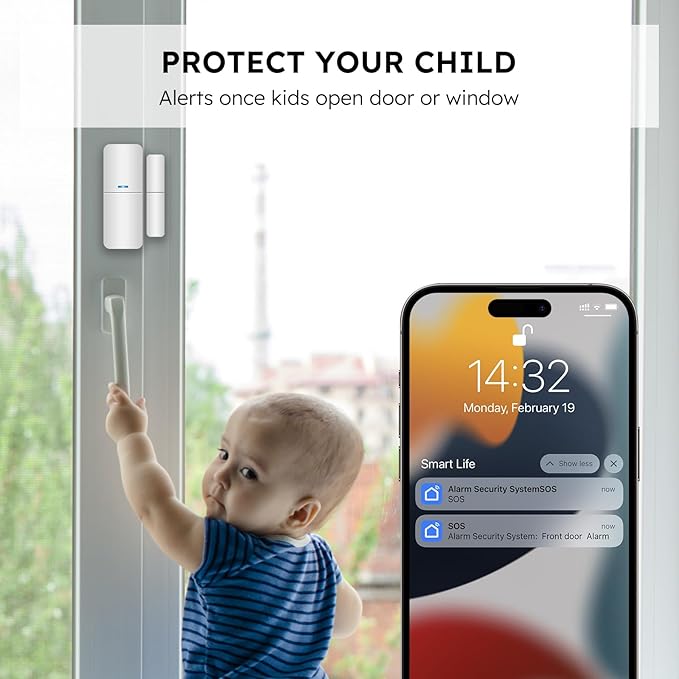 WiFi Door Alarm System, Wireless DIY Smart Home Security System, with Phone APP Alert, 8 Pieces-Kit (Alarm Siren, Door Window Sensor, Remote), Compatible with Alexa, for House, Apartment by tolviviov