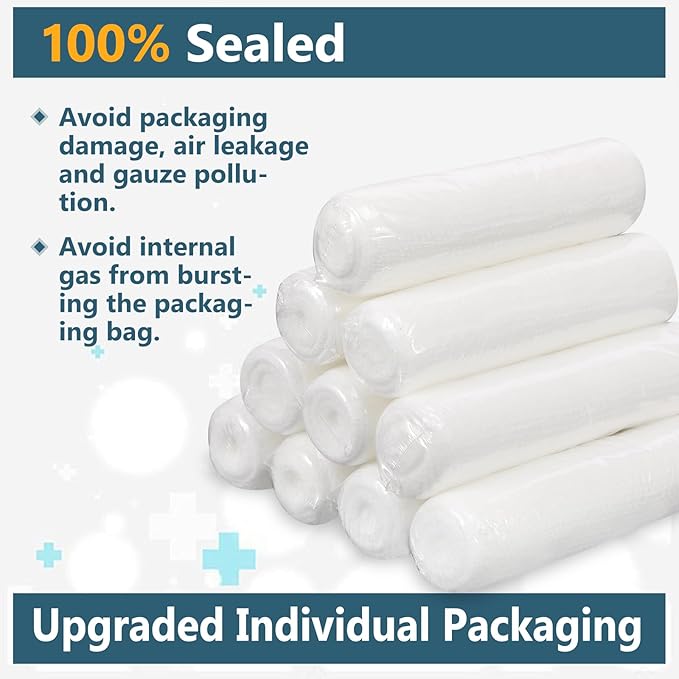 32 Pack Gauze Rolls, 4 in x 4.1 Yards, Premium Gauze Wrap Roll for Wounds, Bandage Wrap Rolled Gauzes, Mummy Wraps, Individually Wrapped