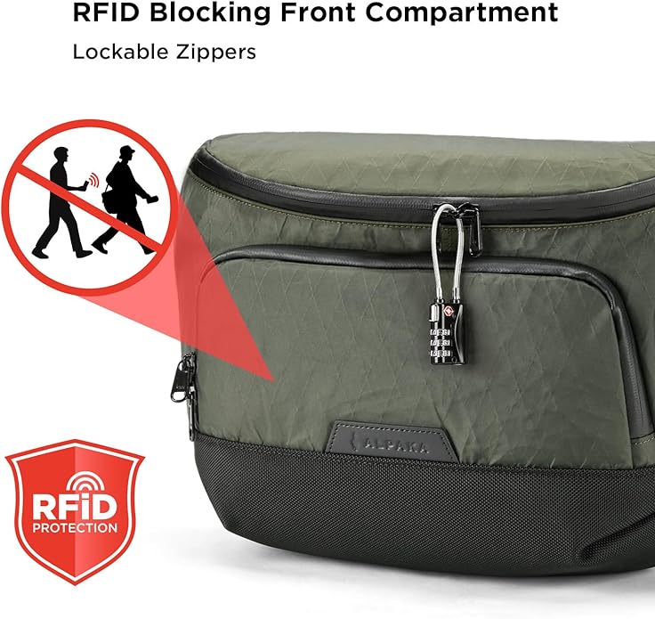 ALPAKA Bravo Sling Max, 8L RFID-Blocking Sling Laptop Bag for Men with Maglockz Buckle, Lockable Zips & External USB Port