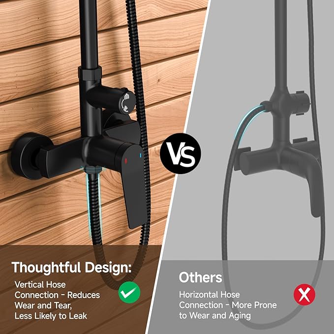 Rainsworth Outdoor Shower Kit Matte Black - Single Handle Brass Valve, 8 Inch Rain Shower Head and Handheld Spray Shower Fixture Combo, SUS 304 Stainless Steel Wall-Mounted Faucet