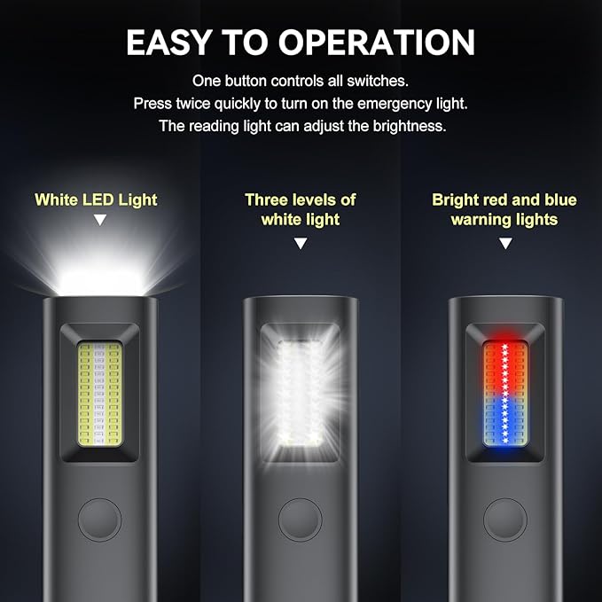 3IN1 EDC Pocket LED Flat Flashlight, USB-C Rechargeable 500 Lumens Compact Bright Handheld Flash Lights, Aluminum Alloy Material with Magnet for Hiking Work and Emergency (Black)