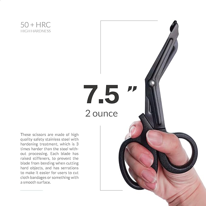 Trauma Shears 4-Pack 7.5 inch, Bandage Scissors Set, EMT & Medical Scissor, Large First Aid scissors, for Nurse, Fluoride-Coated with Non-Stick Blades by LI JIU® (4 Pack Black Fluoride-Coated)