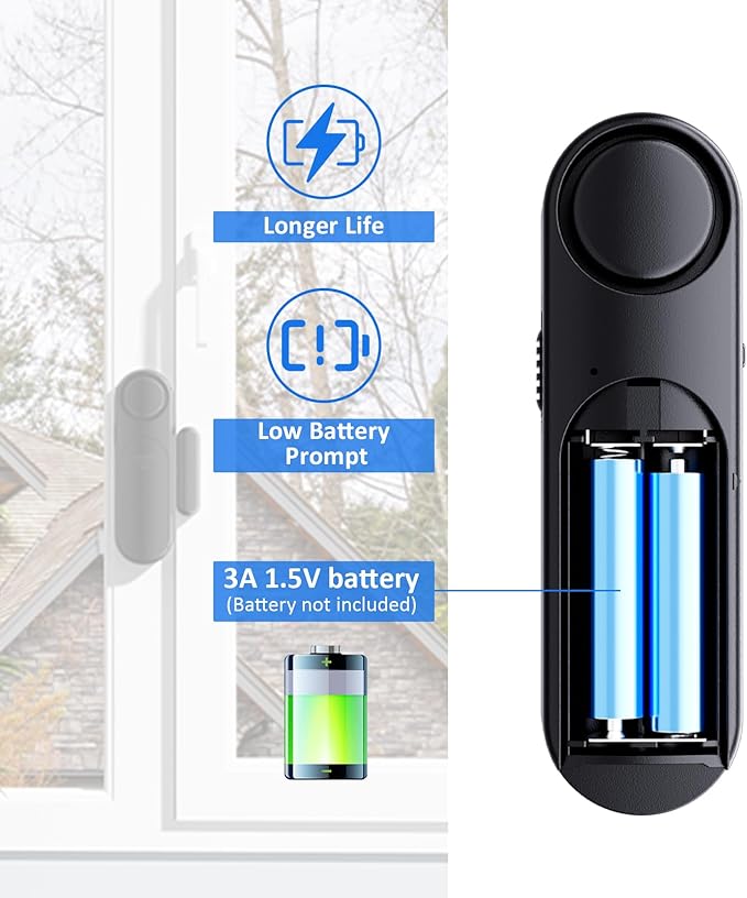 Window and Door Alarm When Opened (2 Pack) for Kids Safety/Home Security, Wireless Sliding Door Opening Sensor Alarms for Dementia, 120dB Burglar Alert, Ideal for Business, Garage, Apartment, Black