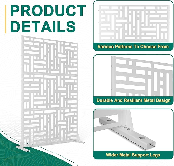 72" H×47" W Metal Privacy Screen Outdoor Privacy Screen Freestanding, Outdoor Privacy Screens and Panels for Patio Lawn Deck(Consists of 3 Panels)