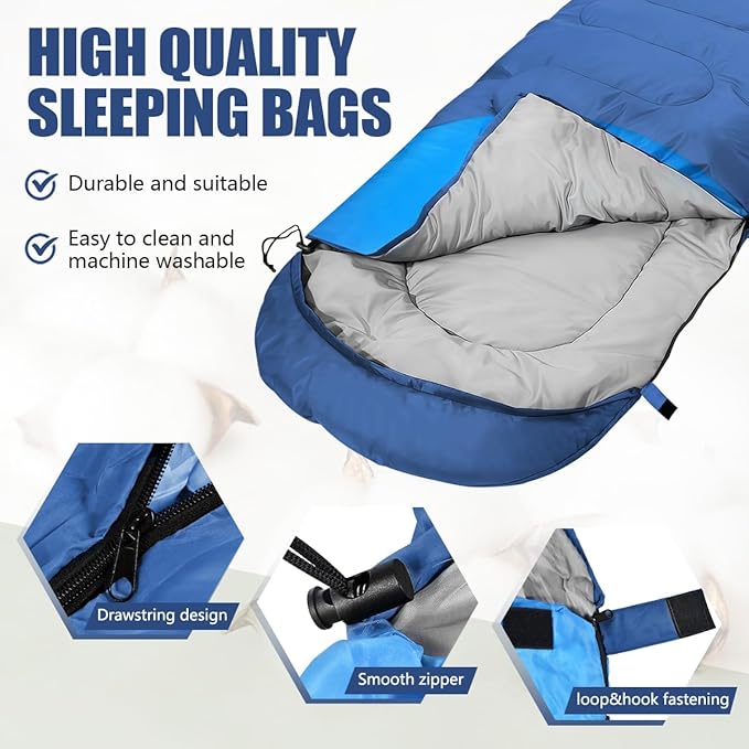 Camping Sleeping Bags for Adults Kids Waterproof Lightweight Sleeping Bag for Cold Weather or Warm Backpacking Hiking Mountaineering Indoor Outdoor Use