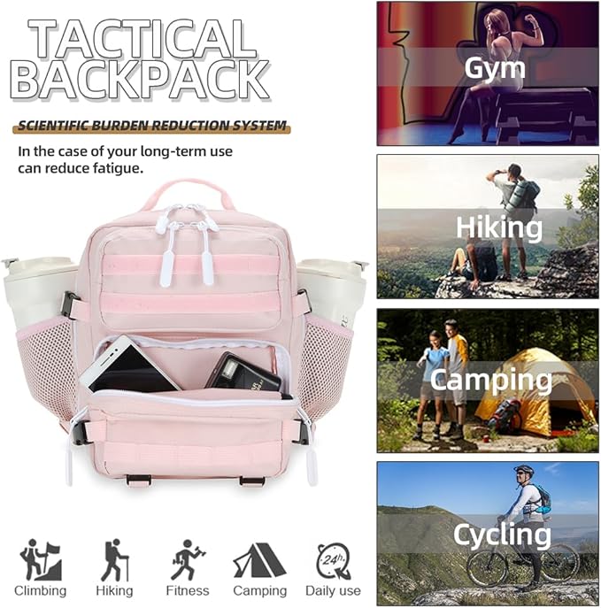 9L Mini Tactical Backpack for Men and Women, Tactical Backpack Small for Hiking, Small Tactical Bag(Pink)