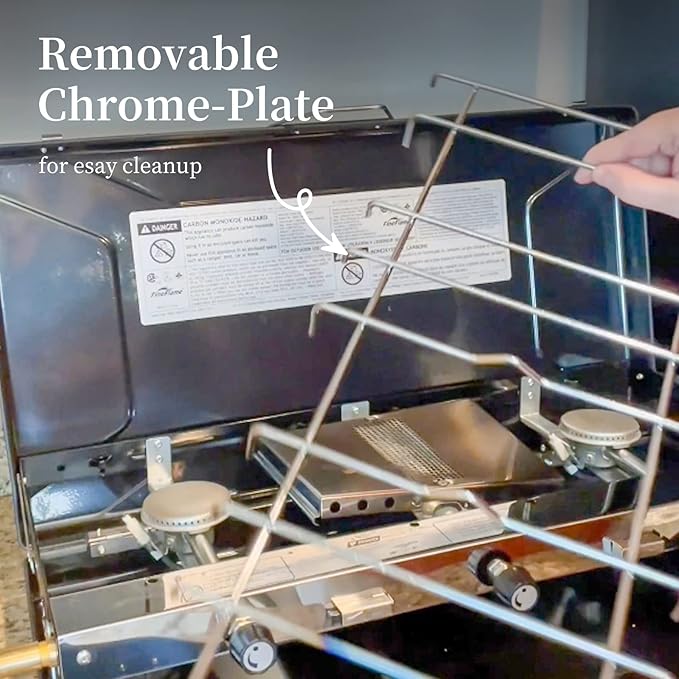 Camping Stove, 3 Burners Propane Portable Camp Stove with Regulator, Push-Button Instant Ignition, Adjustable Burners & Wind Guards for Car BBQ Picnics Outdoor Cooking (BLACK-20400 BTUs)