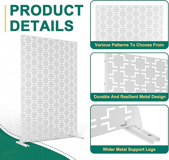 72" H×47" W Metal Privacy Screen Outdoor Privacy Screen Freestanding, Outdoor Privacy Screens and Panels for Patio Lawn Deck(Consists of 3 Panels)