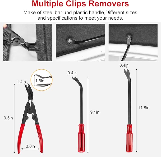 330 PCS Trim Removal Tool Kit Automotive Tools Auto Removal Set for Car Panel Dashboard Radio Puller Tool Plastic Pry Tools Clip Pliers/Fastener Pry Tool with Storage Bag (red)