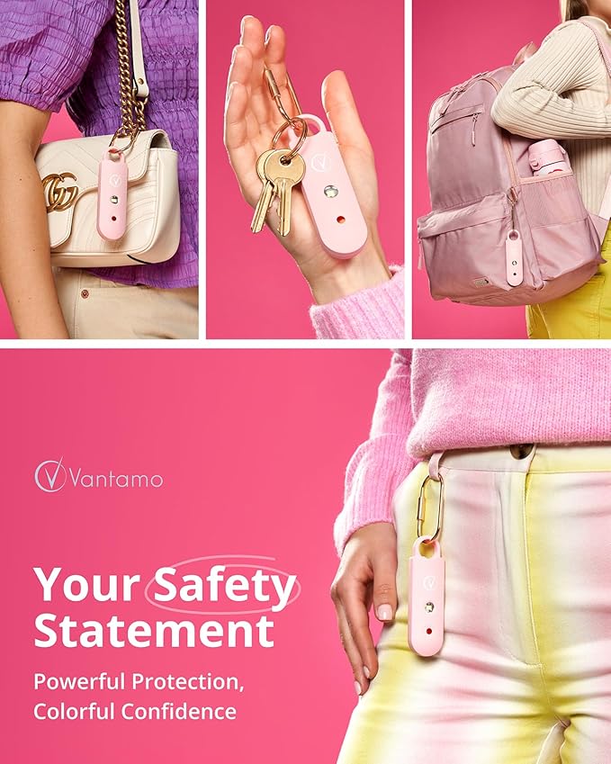 Vantamo Personal Alarm for Self Defense with Low Battery Notice, Strobe Light & Extra Loud 130 dB Double Speakers Safety Keychain Set for Women, Rechargeable Panic Button for Womens Self Defense