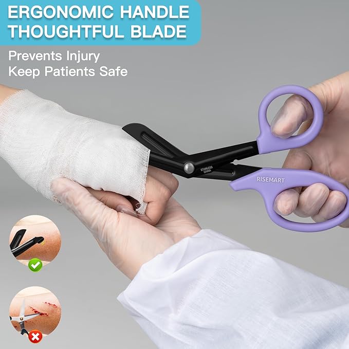 Trauma Shears - RISEMART Medical Scissors Bandage Scissors for Nurses, 7.5" Fluoride Coated Non-stick Blades Stainless Steel Nursing scissors for Doctor, Nurses, Nursing Students,EMS Pink+Purple