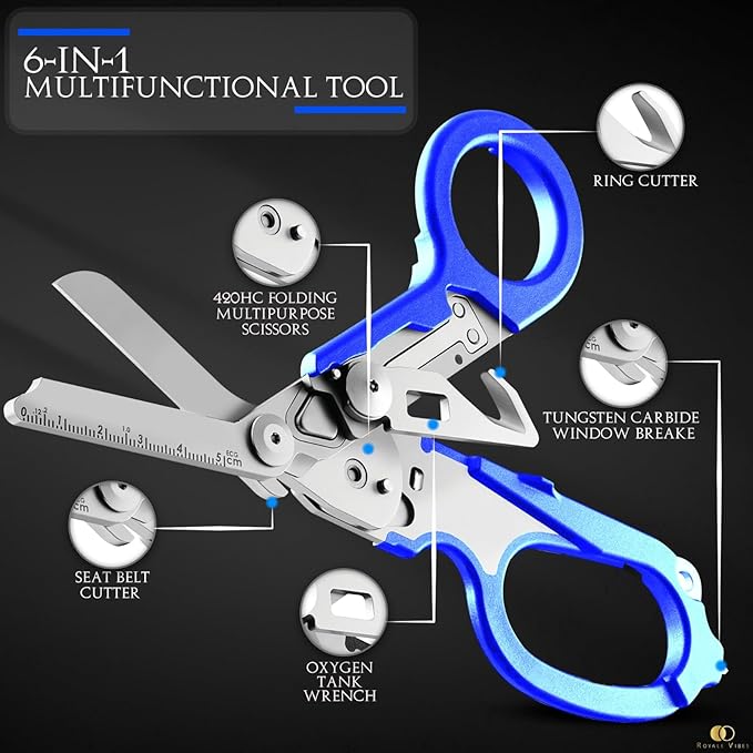 6-in-1 Multifunctional Trauma Shears – Premium Medical Shears for Nurses, EMTs, and First Responders (Blue)
