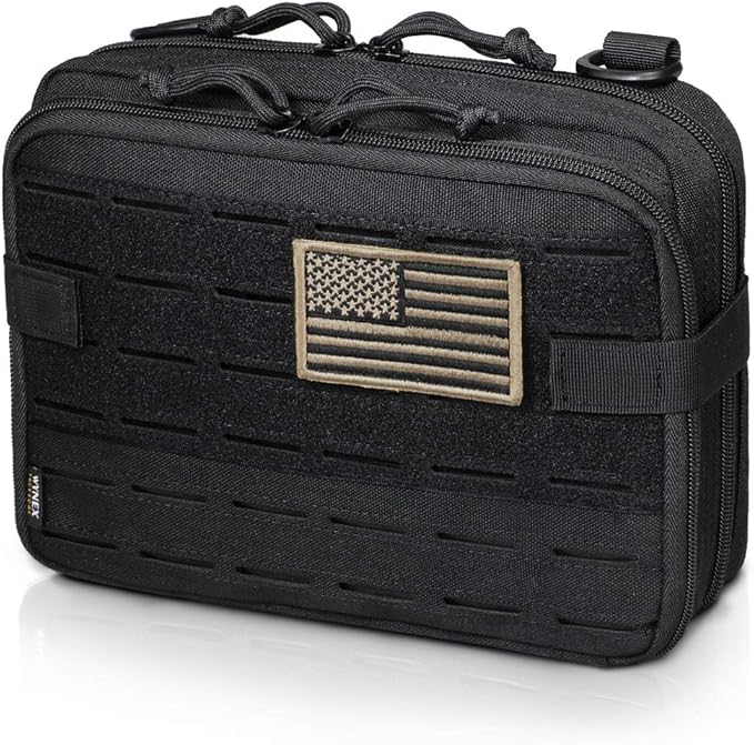WYNEX Tactical Molle Admin Pouch of Laser Cut Design, Utility Pouches Molle Attachment Military Medical EMT Organizer with Map Pocket EDC EMT Pack IFAK Tool Holder Universal U.S.A Patch Included