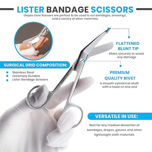 Utopia Care Bandage Scissors, 7.5 Inch Stainless Steel Shears for First Aid and Professional Use – Silver