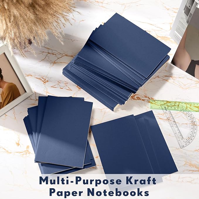 100 Pcs Kraft Notebook Journals 5.5 Inch x 8.3 Inch A5 Softcover Notebooks Bulk for Writing Sketch Office Notepad with 60 Pages 30 Sheets (Navy,Unlined)