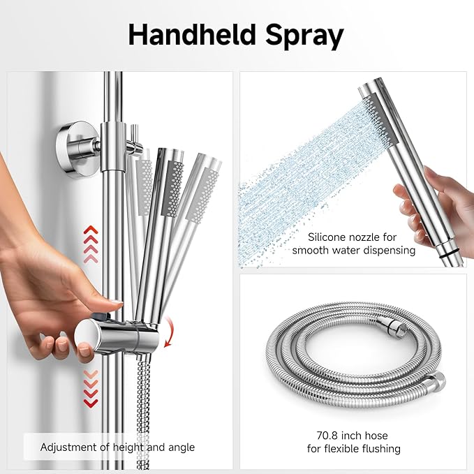 Rainsworth Outdoor Shower Kit Chrom - Single Handle Brass Valve, 8 Inch Rain Shower Head and Handheld Spray Shower Fixture Combo, SUS 304 Stainless Steel Wall-Mounted Faucet