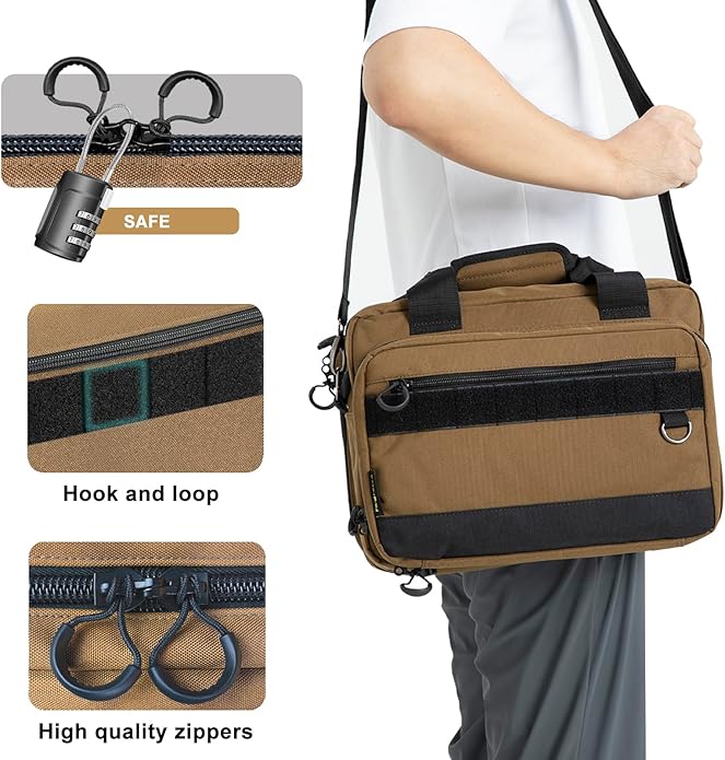 Range Bag Pistol Handgun Bag Gun Carrying Case for Handguns and Ammo with Lockable Zippers
