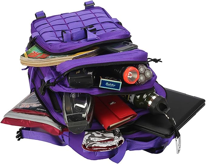 45L Military Tactical Backpack for Men & Women Bug Out Bag Assault pack Molle Daypack Hiking Trekking Rucksack(45L purple)