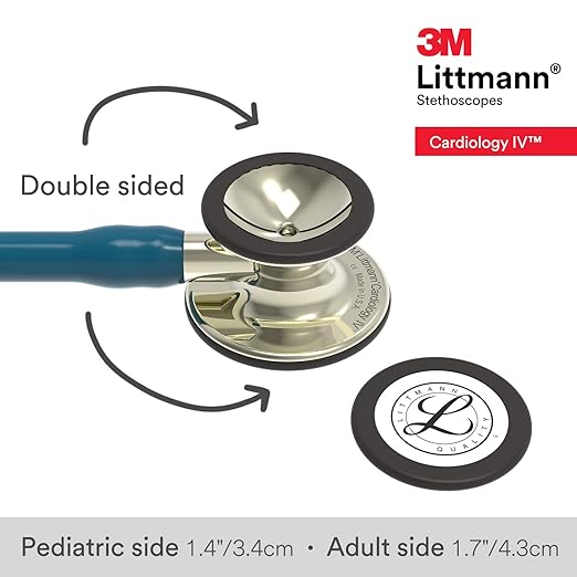 3M Littmann Cardiology IV Diagnostic Stethoscope, 6190, More Than 2X as Loud, Weighs Less, Stainless Steel Champagne-Finish Chestpiece and Stem, 27" Caribbean Blue Tube, Black Headset