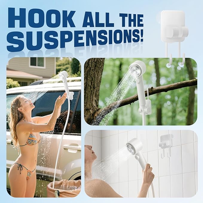8000mAh Portable Shower, Rechargeable Camping Shower with Intelligent Led display, IPX8 Waterproof, 5-Speeds Control, 4 Spray Modes, Outdoor Shower for Camping, Car, Pet, Garden with Cooling Towel Set