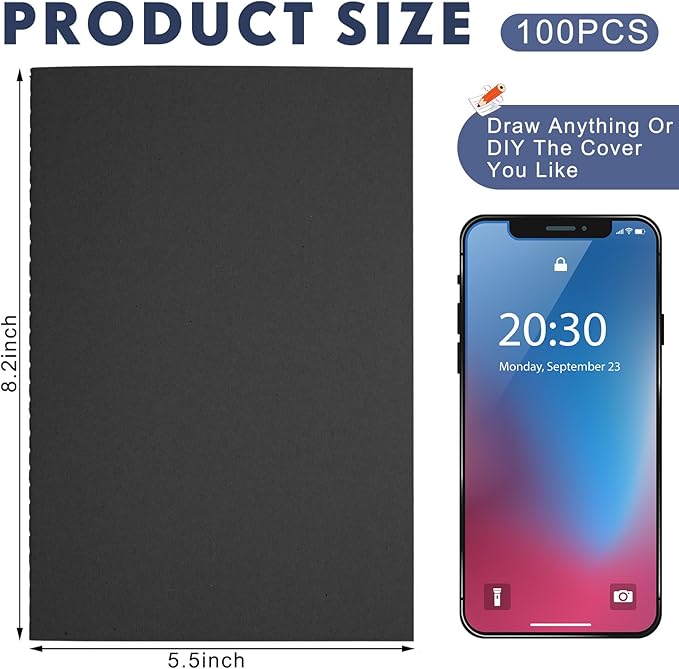 100 Pcs Kraft Notebook Journals 5.5 Inch x 8.3 Inch A5 Softcover Notebooks Bulk for Writing Sketch Office Notepad with 60 Pages 30 Sheets (Black,Dot)